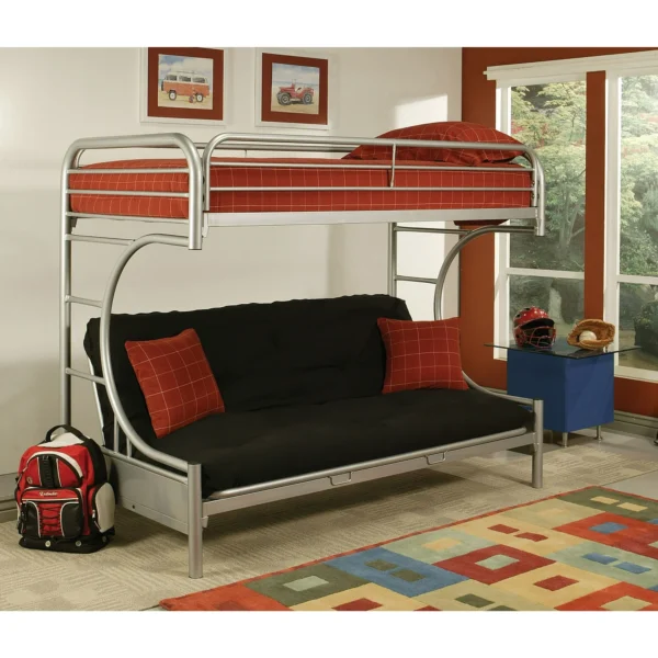 Eclipse Twin over Full/Futon Metal Bunk Bed in Silver