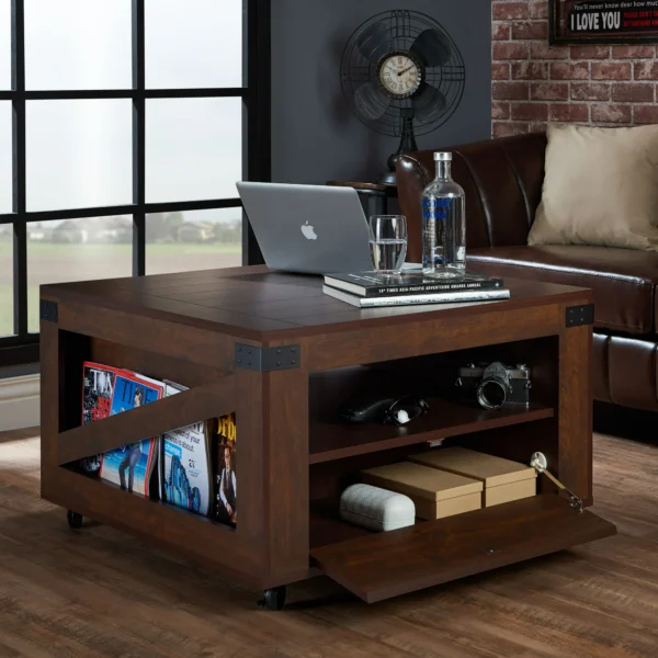 BOWERY HILL Square Wood Storage Coffee Table in Vintage Walnut - Image 2